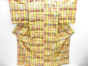 格子織り出し手織り節紬着物